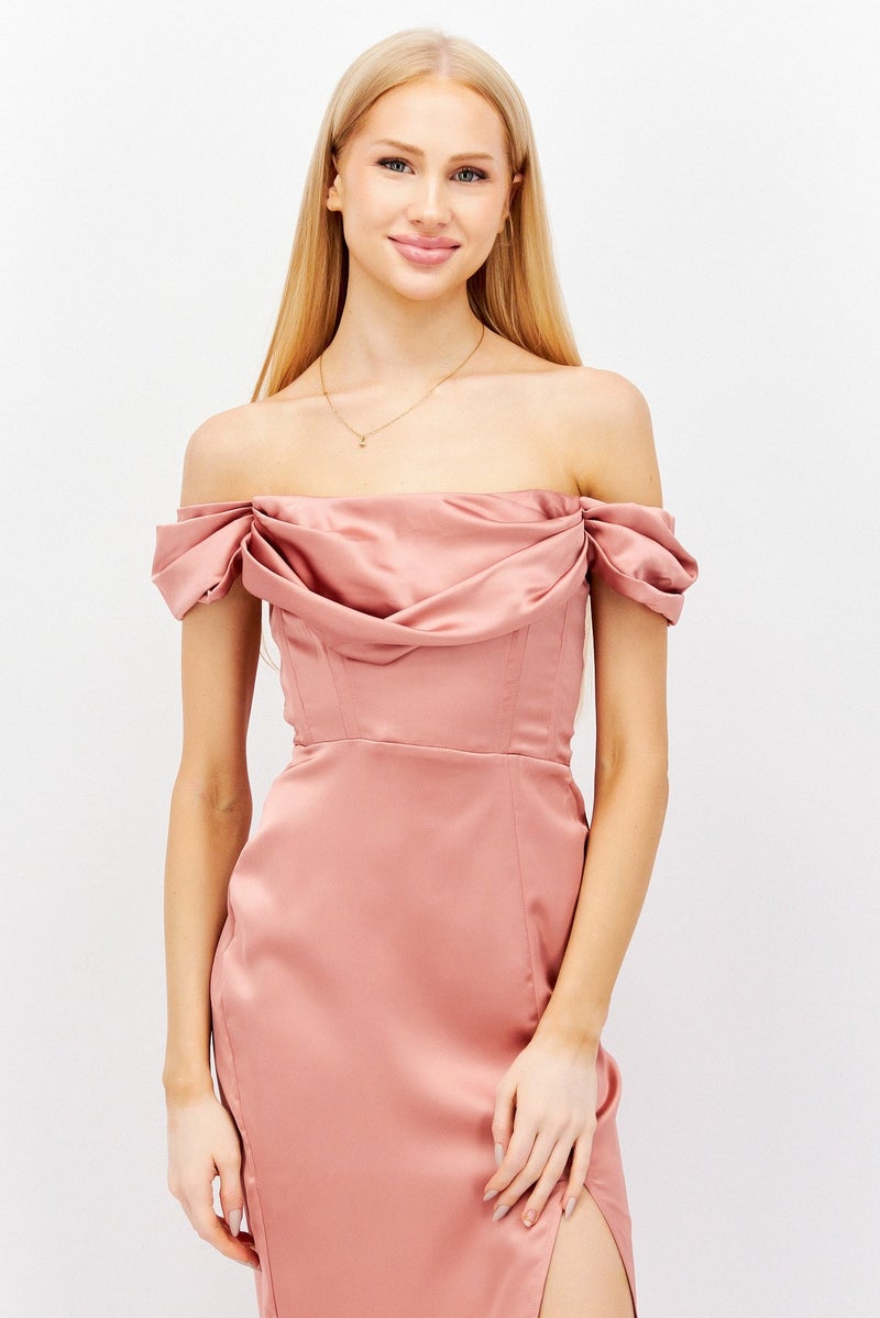 First Distraction The Label Women Petite Plain Midi Dress, Pink - Image 2